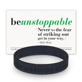 be unstoppable black silicone wristband and message card