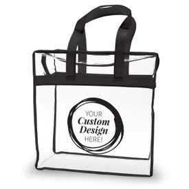 clear plastic bag with black trim and handle with create your own design