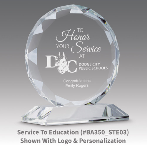 faceted circle optic crystal base award with to honor your service message