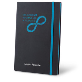 infinity black journal with blue accents and personalization
