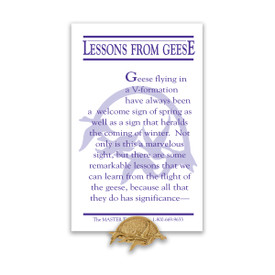 geese flying lapel pin with lessons from geese message card